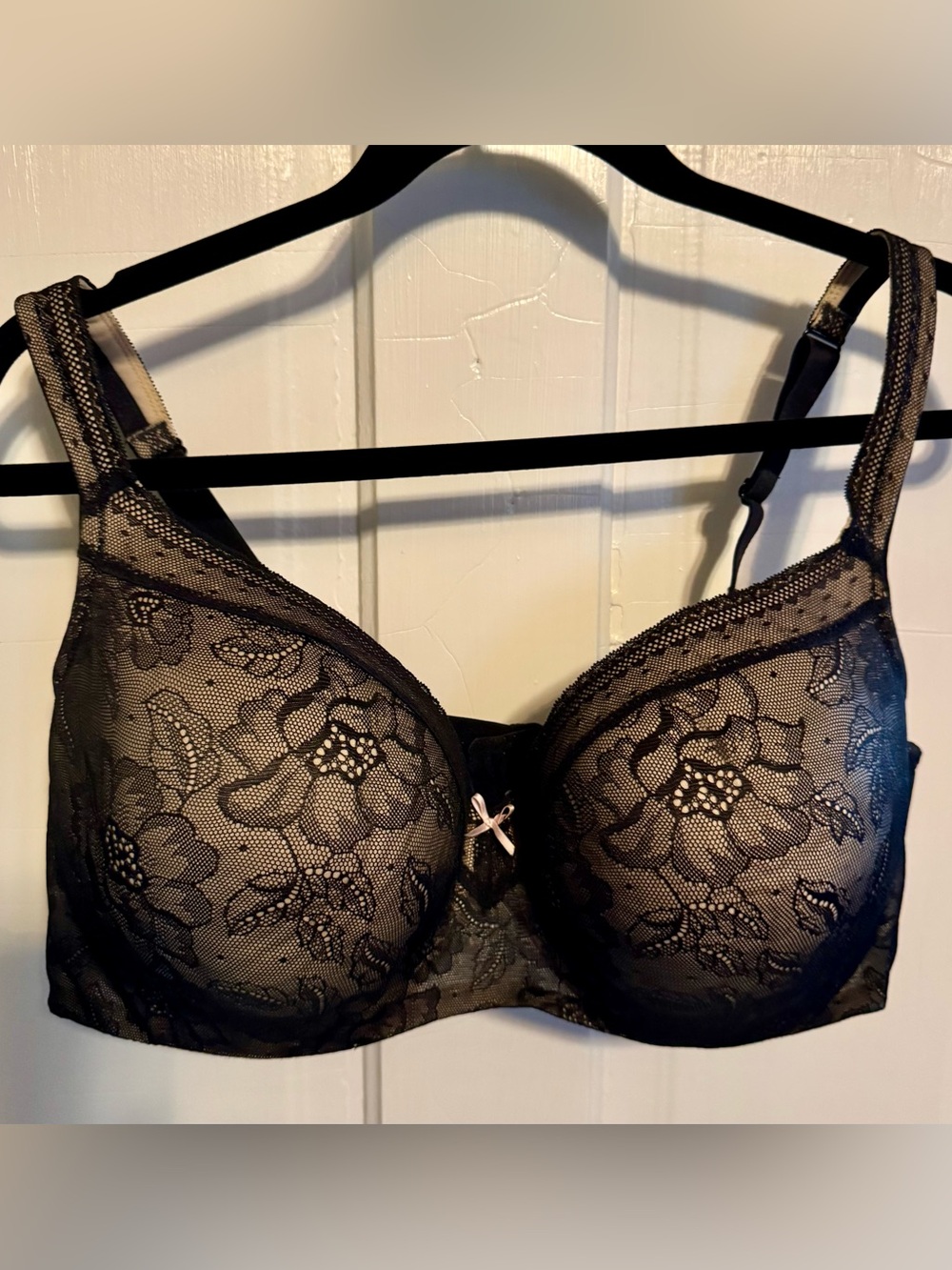 Cacique Black Lace Underwire Bra with Floral Mesh